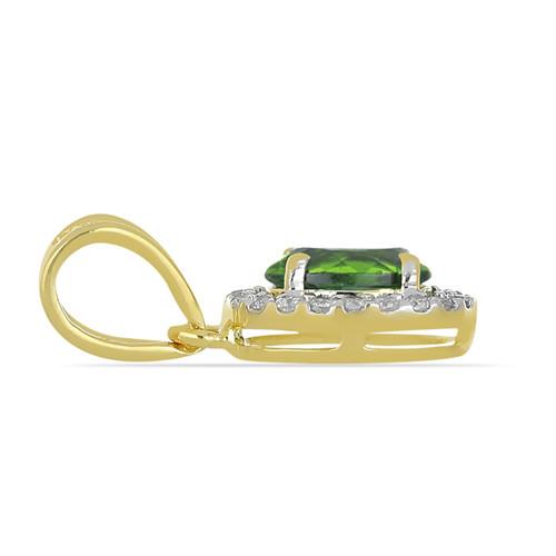 BUY 14K GOLD NATURAL CHROME DIOPSIDE GEMSTONE HALO PENDANT WITH WHITE DIAMOND